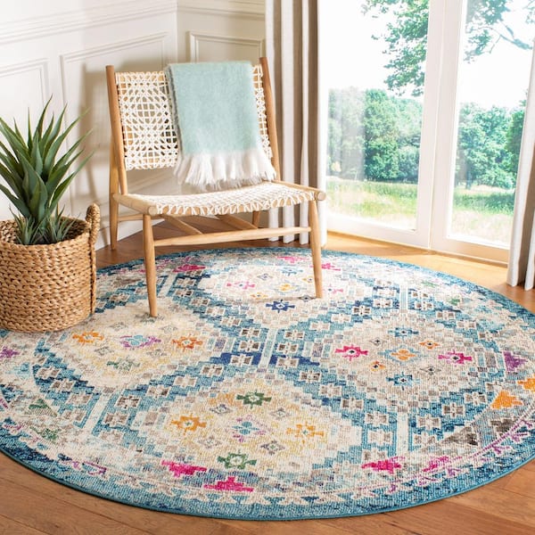 Madison Dark Blue/Yellow Doormat 3 ft. x 3 ft. Round Geometric Area Rug