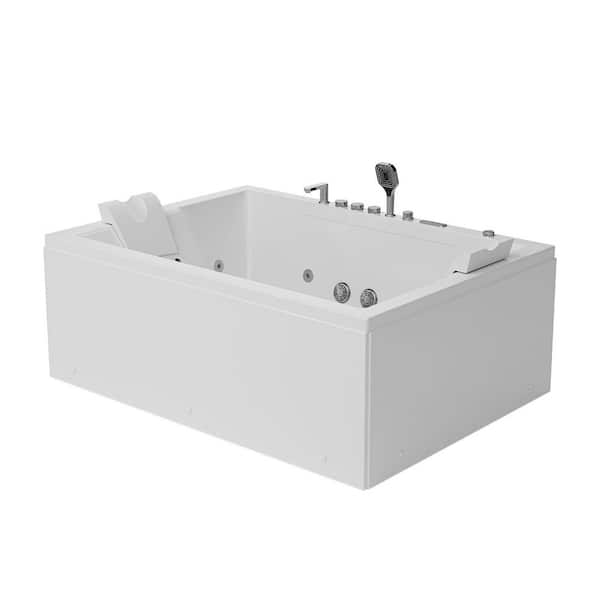 71 in. x 51 in. Alcove Whirlpool Air Combination Bathtub Rectangular Bath with Reversible Drain and Waterfall in White
