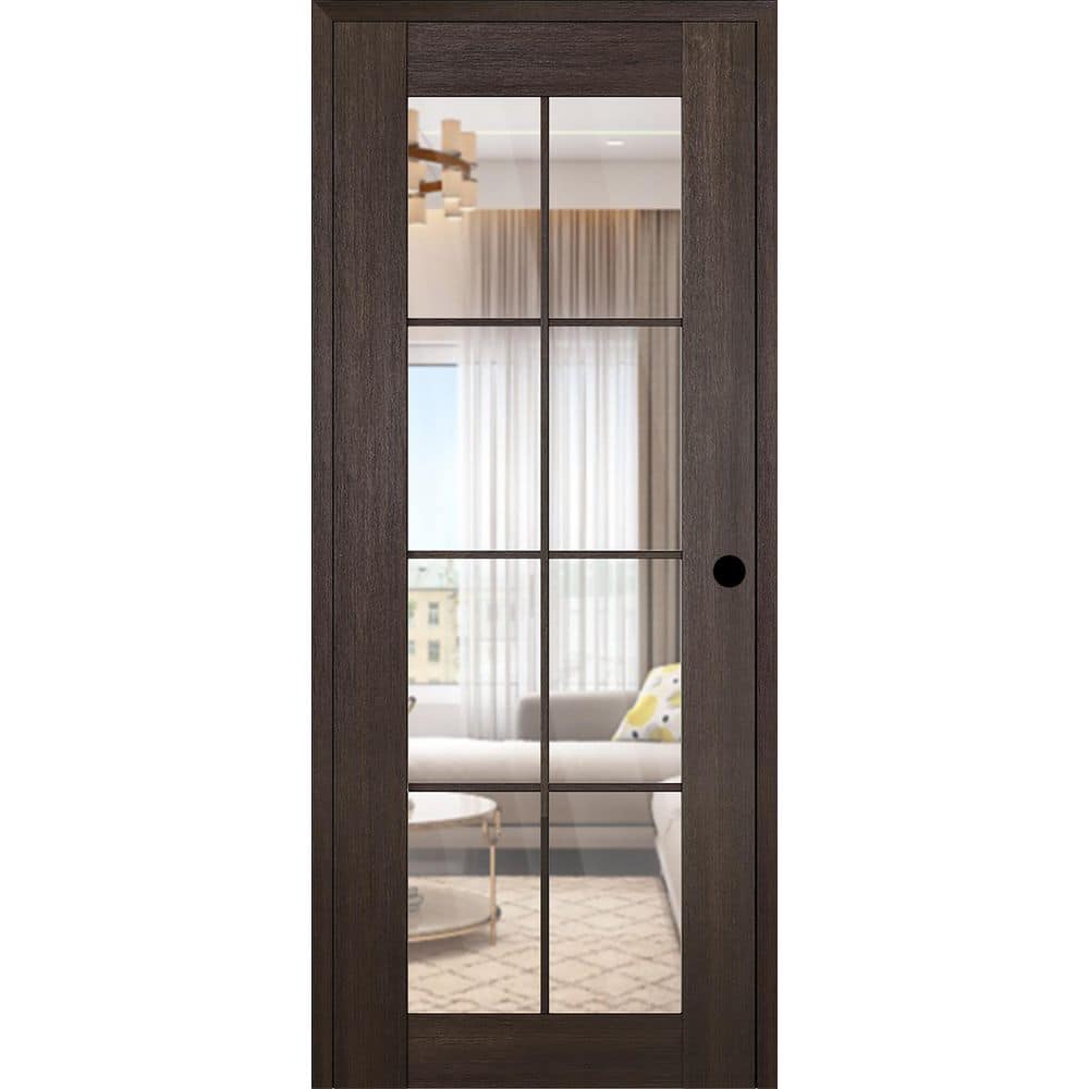 Vona 8 Lite DIY-Friendly 30 in. x 96 in. Left-Handed Clear Glass Veralinga Oak Composite Single Prehung Interior Door price history on PriceWatchPro