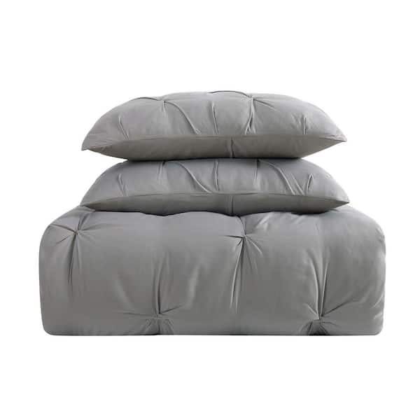 Everyday Pleated 4-Piece Full/Queen Removeable Cover Microfiber Comforter Set in Grey