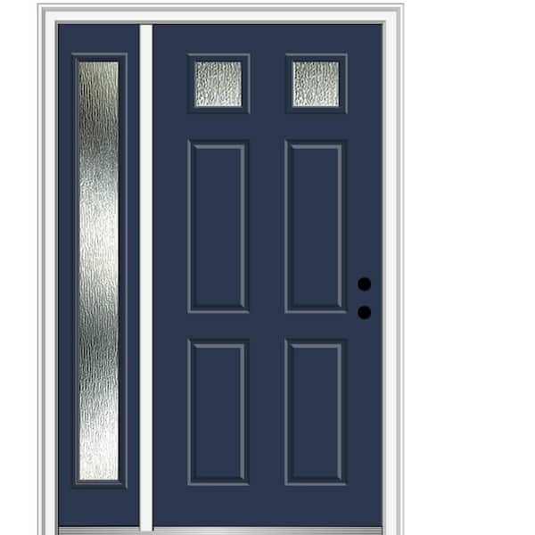Rain Glass 48 in. x 80 in. Left-Hand Inswing Painted Revival Blue Fiberglass Prehung Front Door on 4-9/16 in. Frame