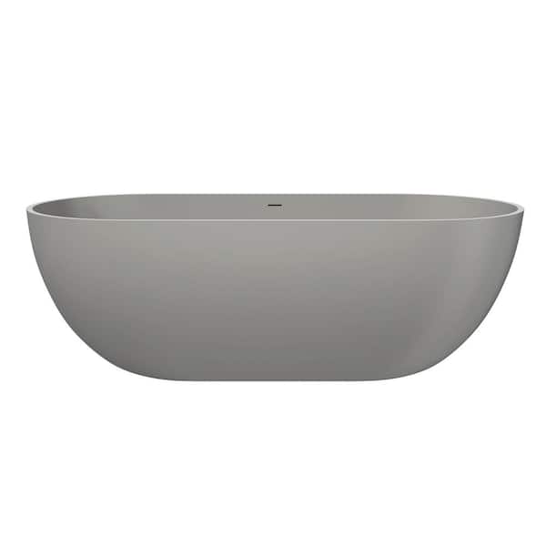 ANGELES HOME 65 in. x 30 in. Stone Resin Solid Surface Soaking Bathtub with Center Drain in Gray