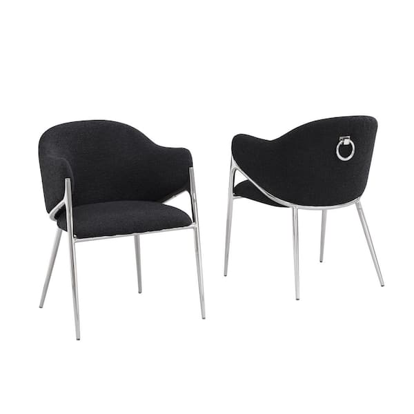 Best Quality Furniture Von Black Boucle Fabric Side Chair (Set of 2) With Chrome Legs