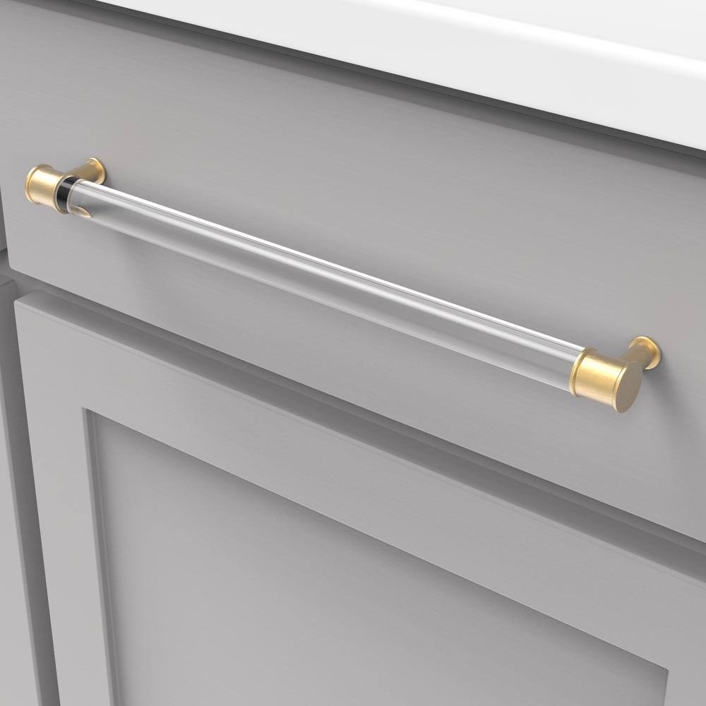 Brushed Golden Brass and Clear Acrylic Modern Bar Handle