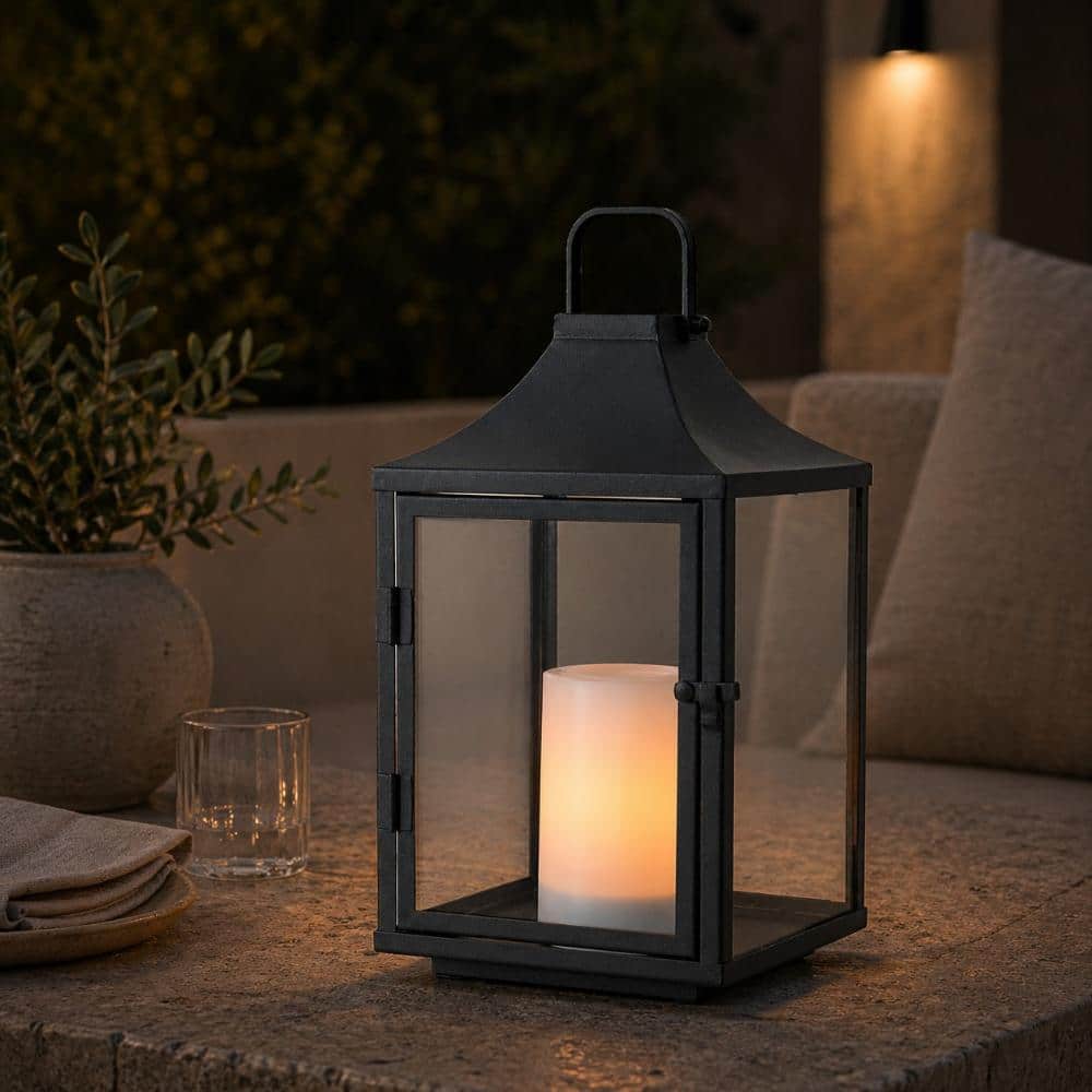 ALOA DECOR H12'' Outdoor Solar Lantern with Flickering LED Candle