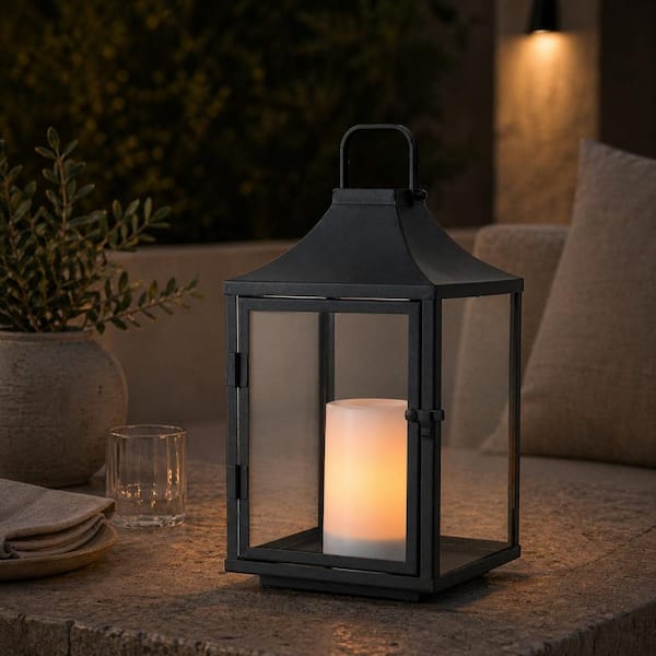 ALOA DECOR H12'' Outdoor Solar Lantern with Flickering LED Candle