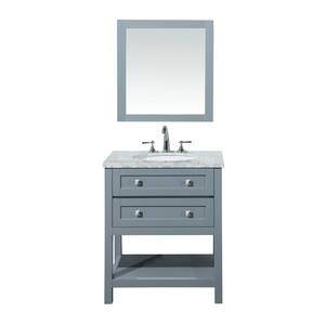 Marla 30 in. W x 22 in. D Vanity in Grey with Marble Vanity Top in Carrara White with White Basin and Mirror