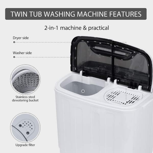 VIVOHOME Twin Tub 23.2 in. 0.78/0.42 Cu. ft. Mini Portable Top Load Washing Machine with Drain Hose in White