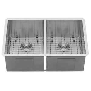 Undermount Stainless Steel 30 in. 16-Gauge 50/50 Double Bowl Kitchen Sink