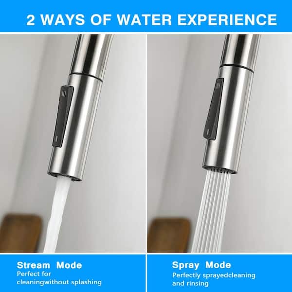 18 in. Single Handle Pull Down Sprayer Kitchen Faucet with 360° Spout Swivel in Brushed Nickel