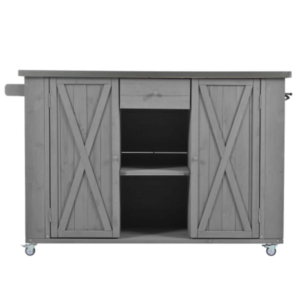 Ridstar Grey Wood Outdoor Grill Cart, BBQ Kitchen Cart with