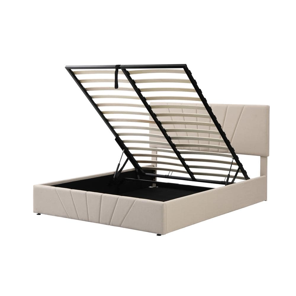 Angel Sar 83 in. W Beige Queen Size Upholstered Platform Bed