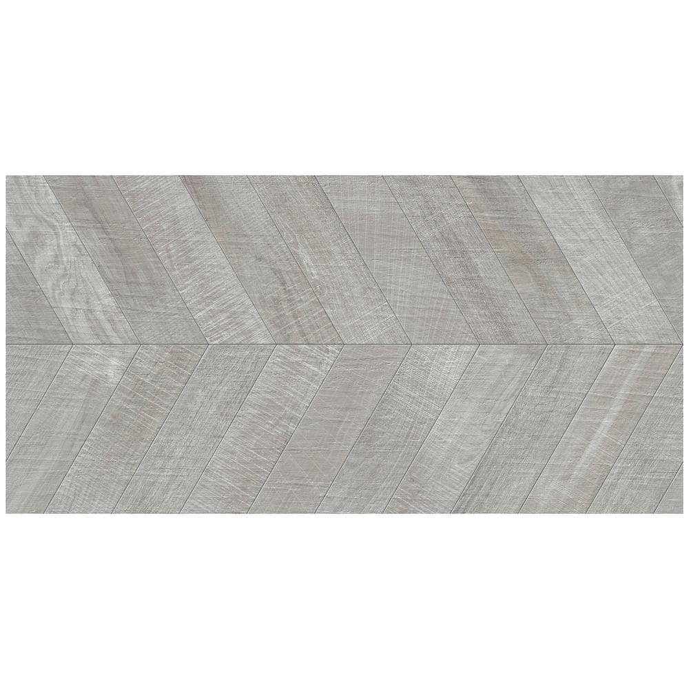 Auburn Chevron Gray 24 in. x 48 in. Matte Porcelain Floor and Wall Tile