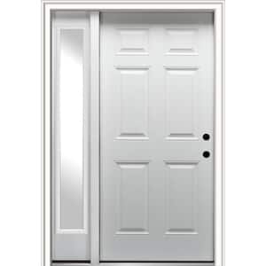 53 in. x 81.75 in. 6-Panel Left Hand Inswing Classic Primed Fiberglass Smooth Prehung Front Door with One Sidelite