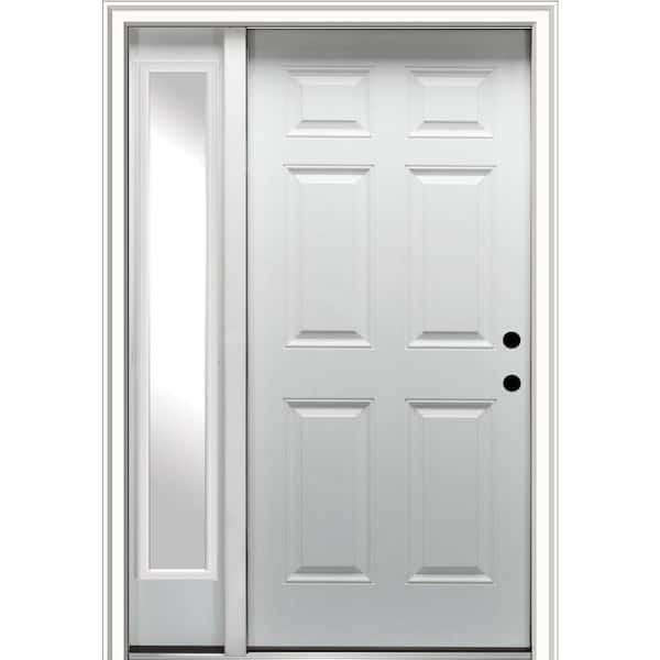 MMI DOOR 53 in. x 81.75 in. 6-Panel Left Hand Inswing Classic Primed Fiberglass Smooth Prehung Front Door with One Sidelite