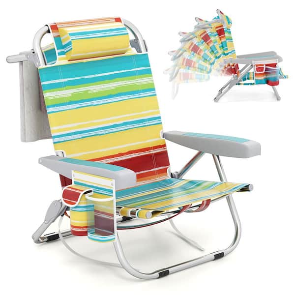 1PC Metal Outdoor Backpack Beach Chair Foldable 5-Position Lay Flat Chaise Lounge Multicolor
