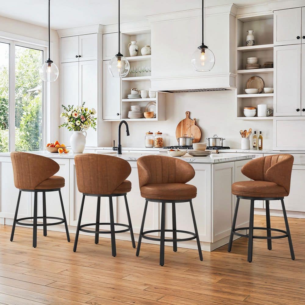 Brown Faux Leather Swivel Bar Stools Set of 4 - rated 5 stars from 1 reviews