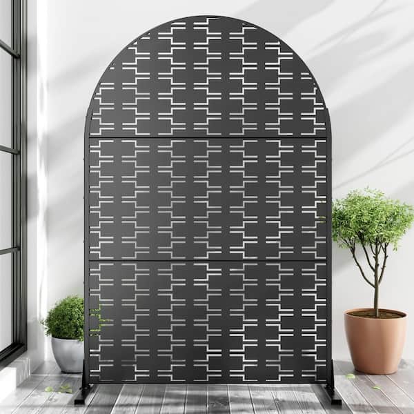47 in. x 72 in. Black Arched Wall Panel Outdoor Metal Privacy Screen Garden Fence Panel Room Divider Patio Trellis