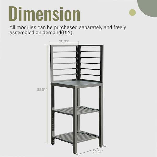 Outdoor Counter Square Electric Kitchen Grill Island with Wall Hanging, Storage Racks in Black