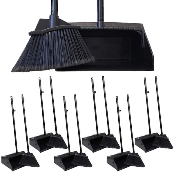 BISON LIFE 38 in. Lobby Broom and Dustpan Set for Indoor/Outdoor Sweeping and Cleaning with Angle Brooms, Black (6-Set)