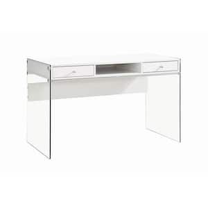 Writing Desk with Glass Sides Glossy White and Clear