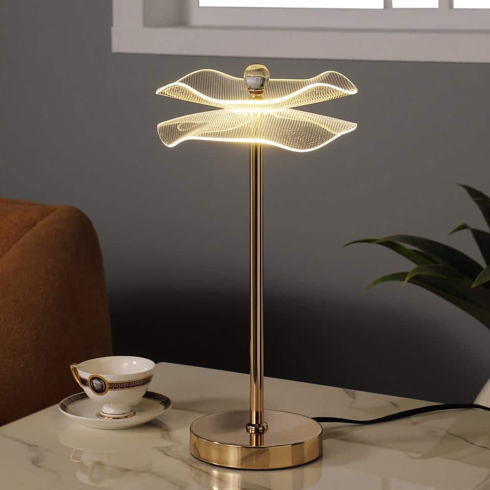 17 in. Gold Luminaire Modern Acrylic Copper LED Table Lamp, Perfect for Living Room and Nightstand Bedside Lighting price history on PriceWatchPro
