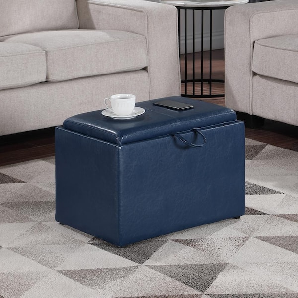 Unbranded Accent Storage Ottoman- Blue Faux Leather (120)