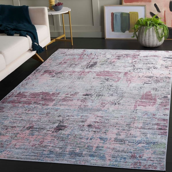 Tacoma Plum/Green 8 ft. x 8 ft. Machine Washable Distressed Abstract Square Area Rug