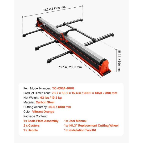 SKYSHALO 63 In. Tile Cutter with Tungsten Carbide Blade, Cuts