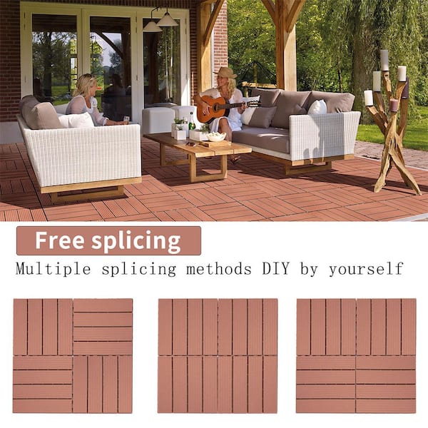 Afoxsos 1 ft. x 1 ft. Mahogany Plastic Interlocking Deck Tiles for Poolside, Backyard, Waterproof, All Weather (44-Pack)