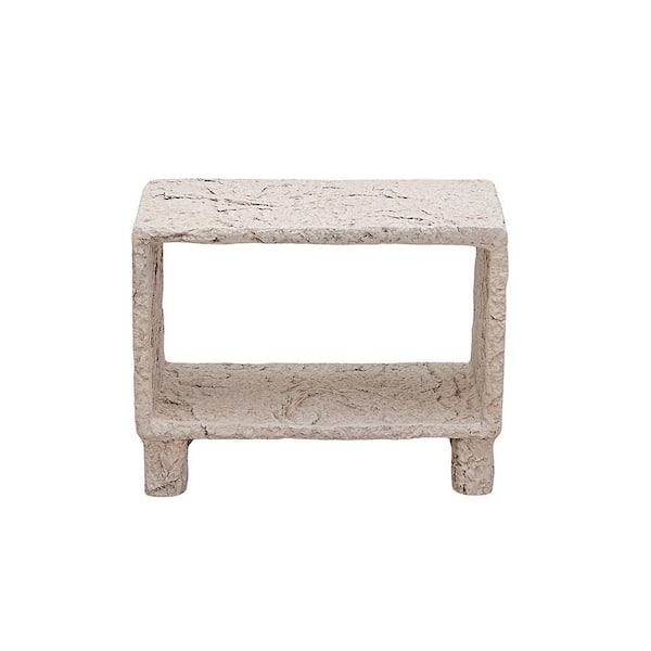 Sudzendf 23 in. x 18 in. Beige Magnesium Oxide Outdoor Patio Rectangle Side Table