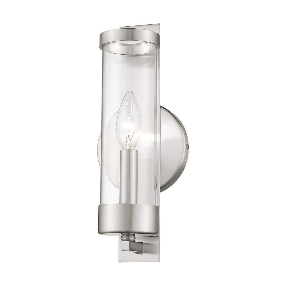 Sleek Brushed Nickel Dimmable Wall Sconce with Clear Glass