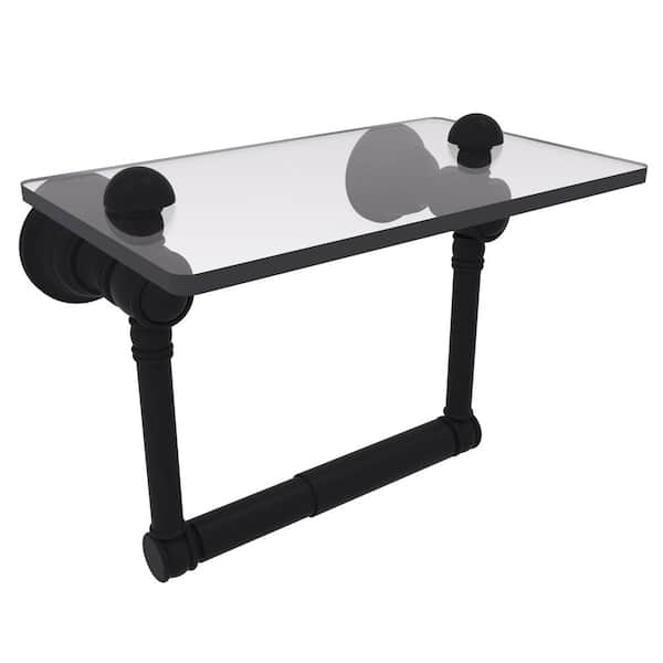 Allied Brass Carolina Collection Wall Mounted Toilet Paper Holder in Matte Black with Glass Shelf