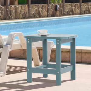 Lake Blue Plastic Outdoor Side Table, Patio Adirondack Square End Table, Weather Resistant