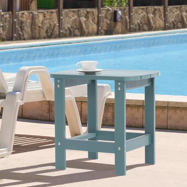 Sonkuki Lake Blue Plastic Outdoor Side Table, Patio Adirondack Square End Table, Weather Resistant