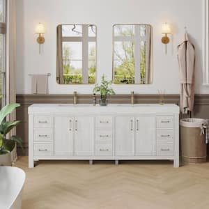 Leon 84 in. W x 22 in. D x 34 in. H Double Freestanding Bath Vanity in Washed White with White Composite Stone Top