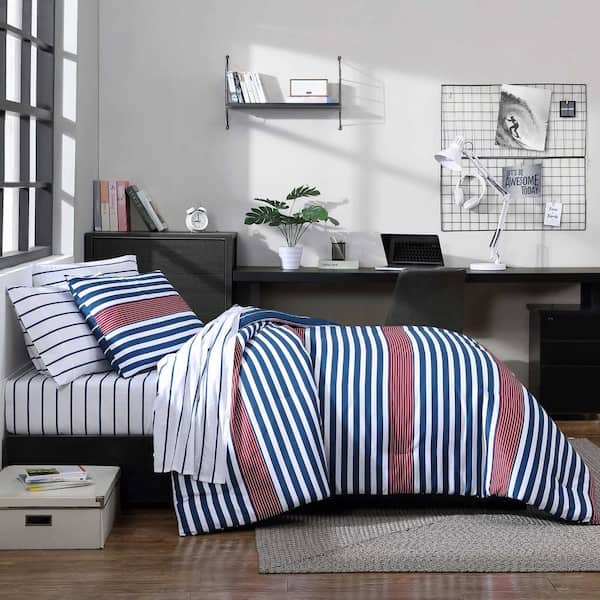 Nautica Kennedy Stripe Blue White Red 2-Piece Microfiber Twin