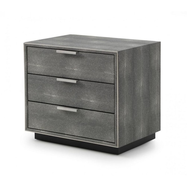 HomeRoots Gray 3 Drawer 23.5 in. W Nightstand