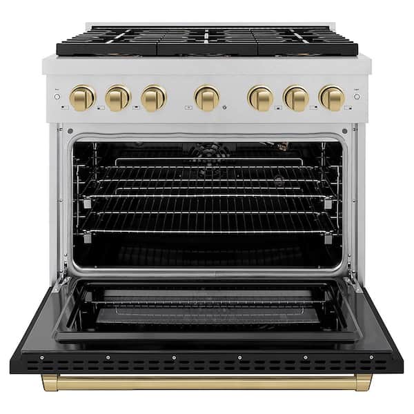 Autograph 36 in. 5.2 cu. ft. Paramount Gas Range with 6-Burner Cooktop and Gas Oven in Satin with Black and Champagne
