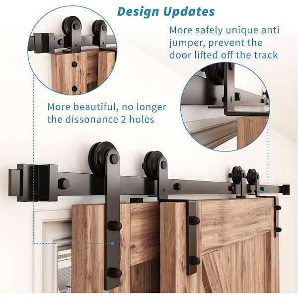 6.6 ft./79.2 in. Single Track Bypass Sliding Barn Door Hardware Kit for Double Doors Low Ceiling 6.6 ft./79.2 in. Single Track Bypass Sliding Barn Door Hardware Kit for Double Doors Low Ceiling