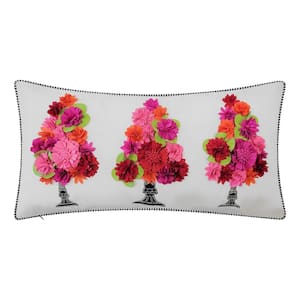 Fuchsia Dimensional Topiary with Embroidered Pots Indoor/Outdoor 13 x 25 Decorative Throw Pillow