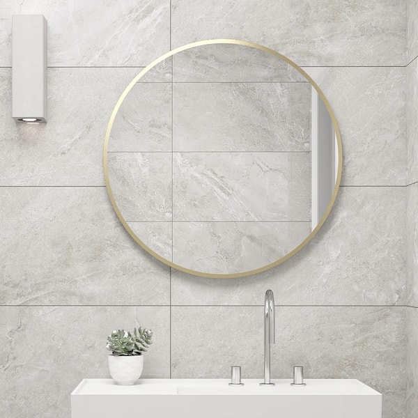 ARTCHIRLY 20 in. W x 20 in. H Round Metal Framed Wall Bathroom Vanity Mirror in Gold