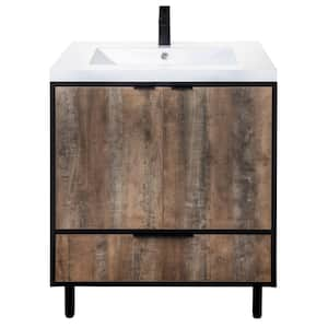 London 30 in. W x 30 in. H x 21 in. D Single Sink Free Standing Vanity Whiskey with Rectangle White Basin