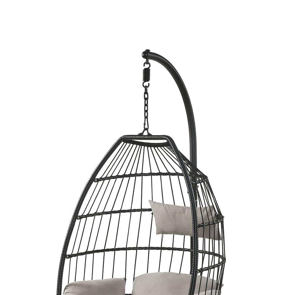 Oldi Black Steel and Beige Fabric Patio Hanging Chair with Stand
