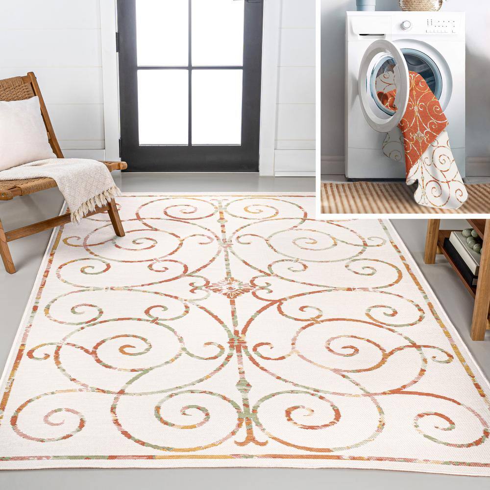 Danae Classic Cottage Filigree Scroll Reversible Machine-Washable Cream/Terra 5 ft. x 8 ft. Indoor/Outdoor Area Rug price history on PriceWatchPro