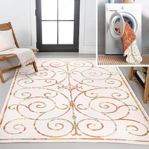 Danae Classic Cottage Filigree Scroll Reversible Machine-Washable Cream/Terra 8 ft. x 10 ft. Indoor/Outdoor Area Rug