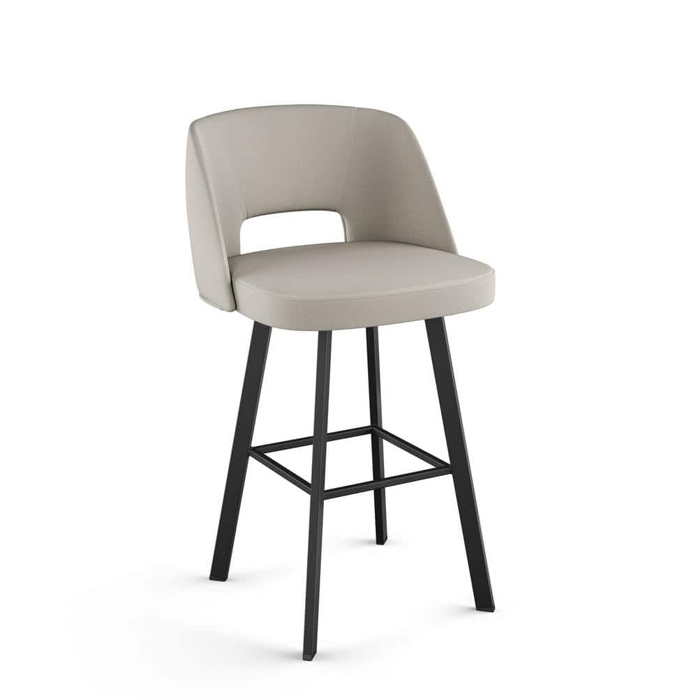 Grey-Beige Swivel Counter Stool with Black Metal Frame