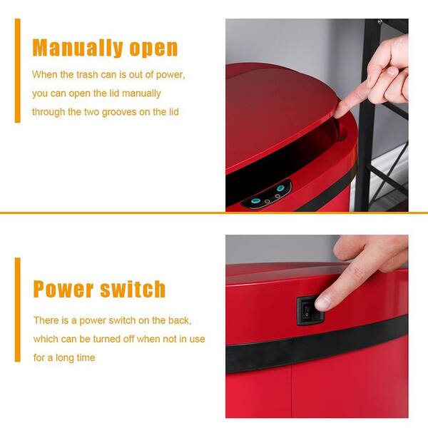ITOPFOX Automatic 13 Gal. Red Metal Household Trash Can