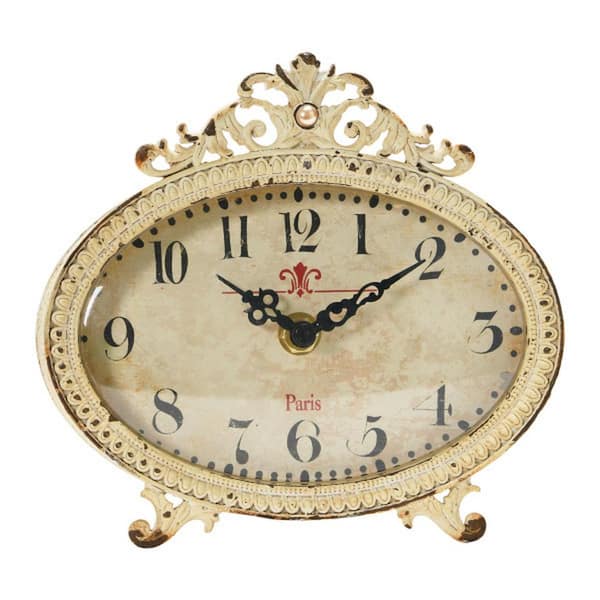 Storied Home Distressed Pewter Mantel Clock, Cream