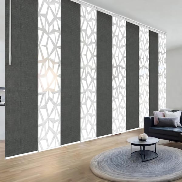 EMOH Nobel Sky 120 in. - 218 in. W x 94 in. L Adjustable 10-Panel White Double Rail Panel Track with 23.5 in. Slates